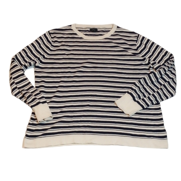 J Crew Mens T-shirt Sz L Long Sleeve Striped Blue Cream Fall Winter Basic Cotton - Picture 1 of 8